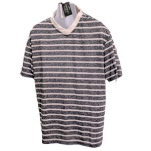 RAW BLUE Striped Short Sleeve Shirt White and Blue Mens Large